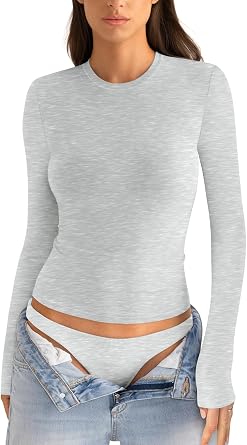 EasyGala Womens Cotton Long Sleeve Shirts Crew Neck Fitted Basic Going Out Outfits Undershirt Spring Fall Clothes 2026