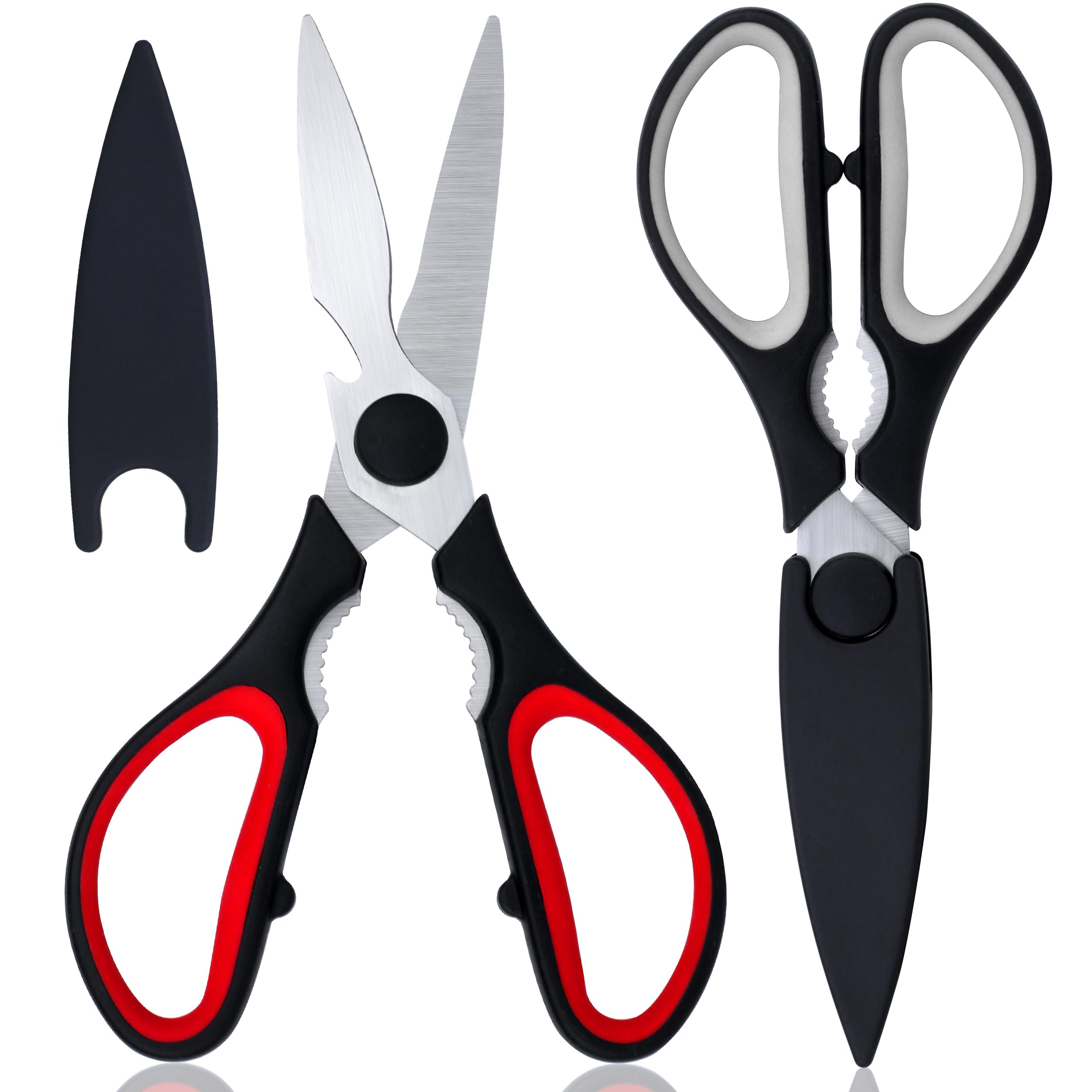 2 PCS Kitchen Scissors All Purpose, Kitchen Shears Set of 2 with Cover, Heavy Duty High Carbon Stainless Steel Cooking Cutting Scissor for Food Meat Chicken Home Use