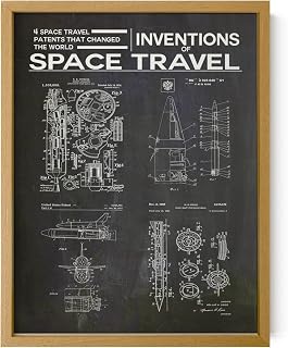 Wallbuddy Space Exploration Patent Poster | Goddard Rocket, Shuttle System, Propulsion Mechanisms, and Orbital Launch Vehicles Blueprint Art for Engineers and Enthusiasts | Oak Framed 12x16 inches