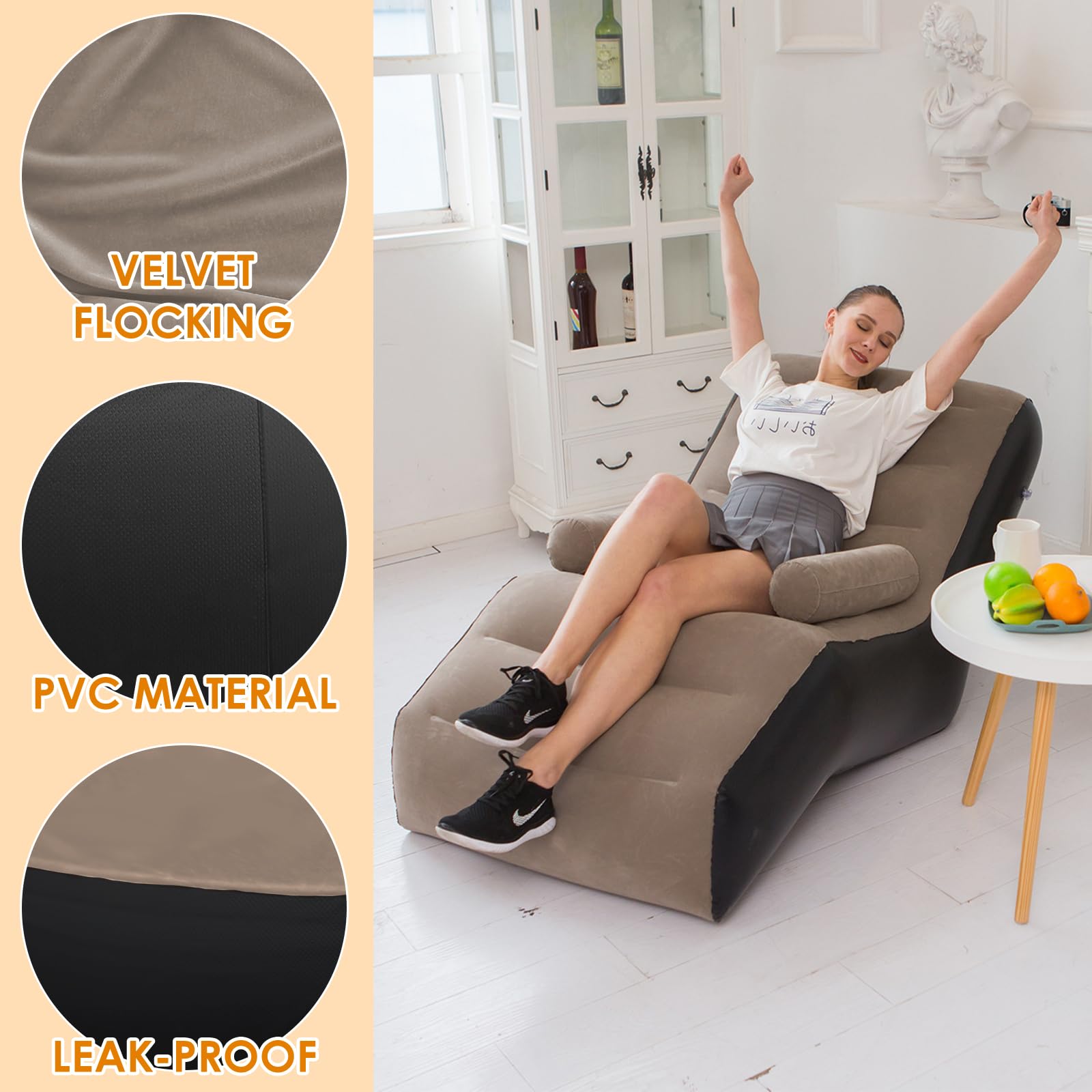 Canapé gonflable, canapé de camping avec repose-pieds, canapé gonflable portable en velours, fauteuil gonflable, fauteuil de piscine, airlounge, pouf d'extérieur, pour le camping, la maison (1