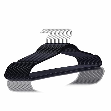 Golden bird Plastic Hangers Heavy Duty Dry Wet Clothes Hangers with Non-Slip Pads Space Saving Hanger Super Lightweight Organizer (Black, 10)