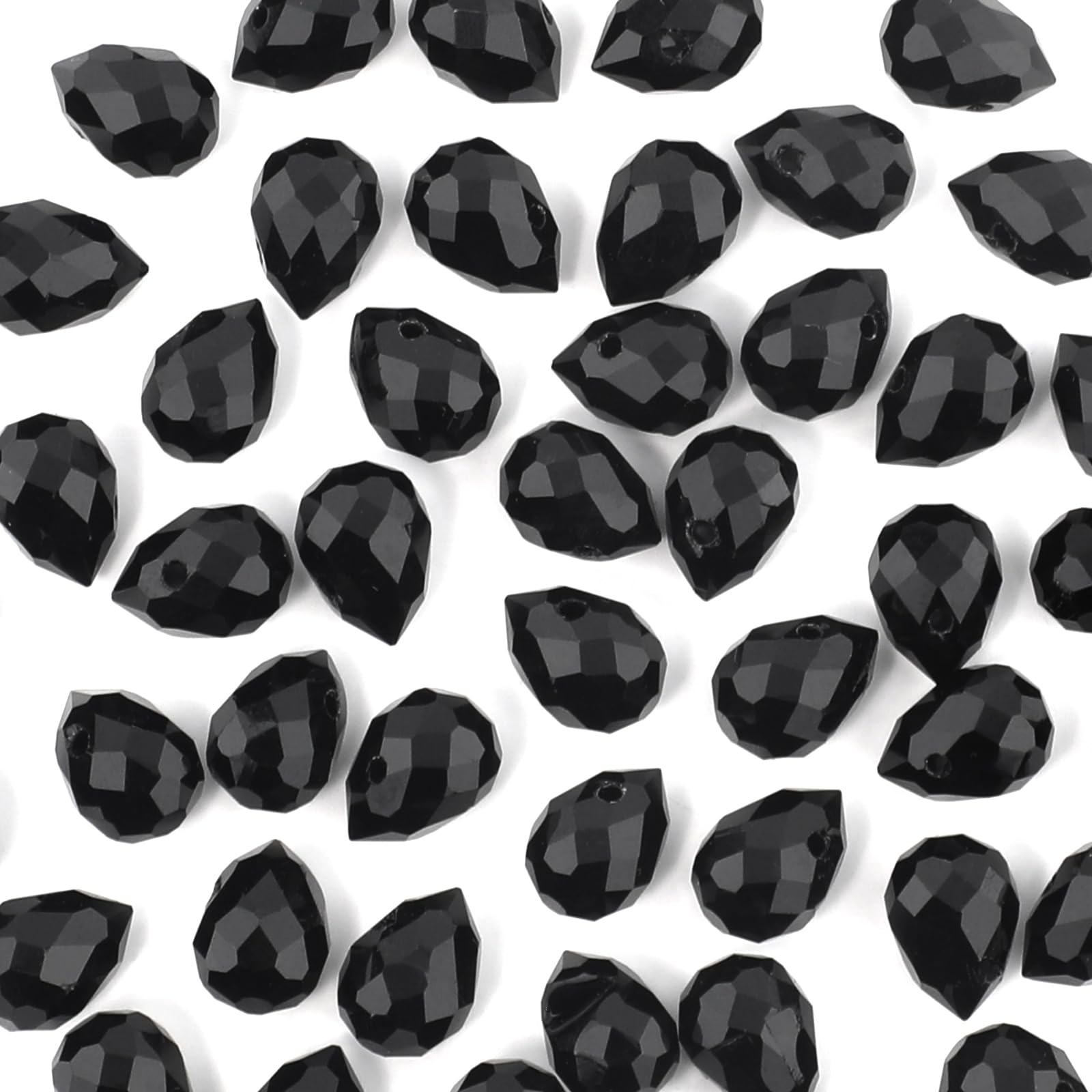 Nexlynk 100PCS Crystal Glass Beads 8ร10mm, Black Faceted Teardrop Shape Beads, Shiny Crystal Beads Bulk for Jewellery Making, Necklace Bracelet Earring DIY Craft Projects โ image 1
