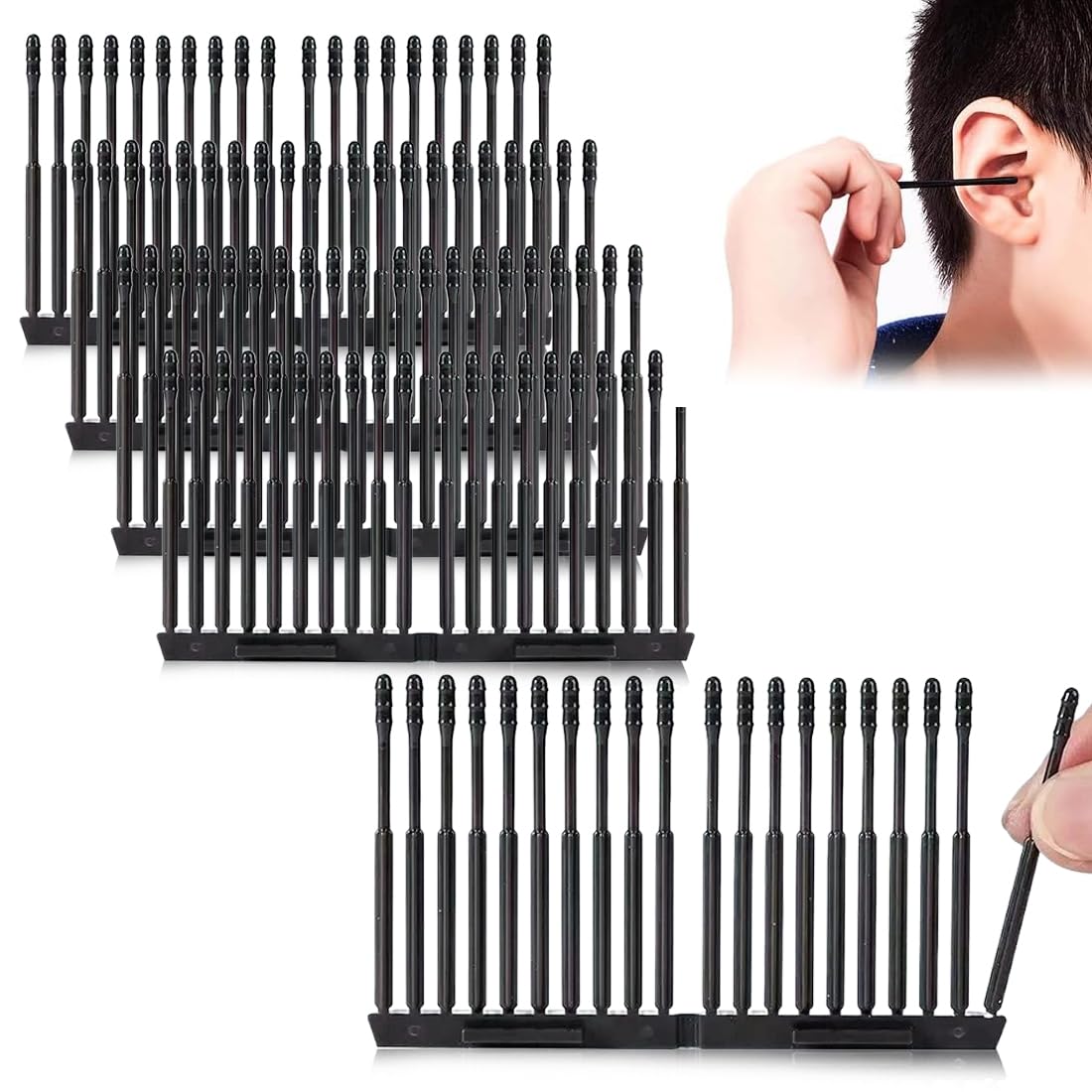 100 piezas de removedor de cerumen, limpiadores de oídos autoadhesivos para adultos, adolescentes, niños y personas mayores, suave y seguro, silicona de 360 ​​grados