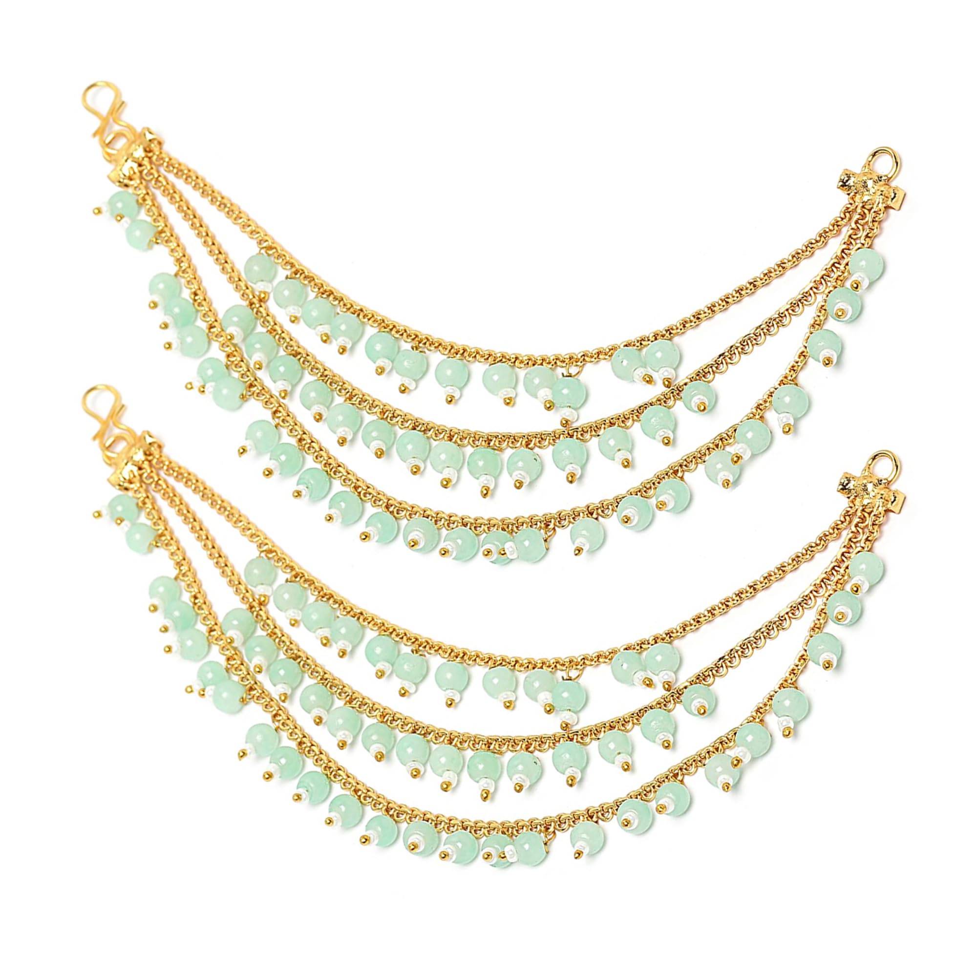 ZENEME Gold-Plated Pearls Studded Handmade Ear Chain Earrings For Girls and Women (Sea Green) (B0CG9TS4TC) Amazon Price History, Amazon Price Tracker