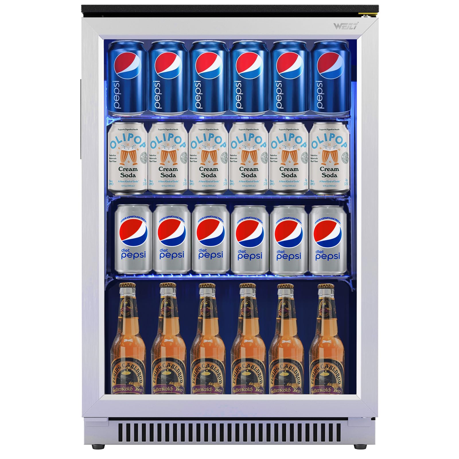 Weili 20 Inch Built in Beverage Refrigerator with Lock, Under Counter or Freestanding 120 Can Soda Beer Drink Cooler Fridge with Stainless Steel and Glass Door on Fridge.com