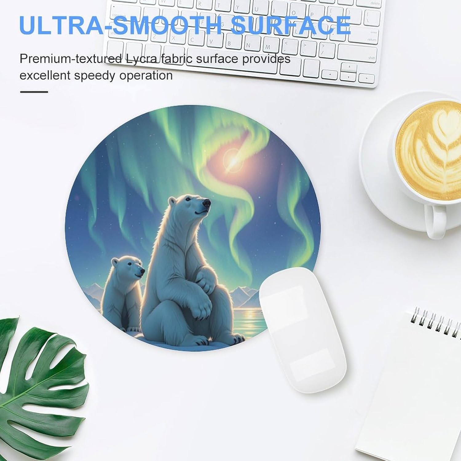 Polar Bears & Northern Lights Mouse Pad Round Computer Mouse Mat with Non-Slip Rubber Base Portable Round Mouse Pad Cute Funny Gaming Mousepad for Office Gaming, Desk Accessory 7.8 X 7.8 Inch image 4
