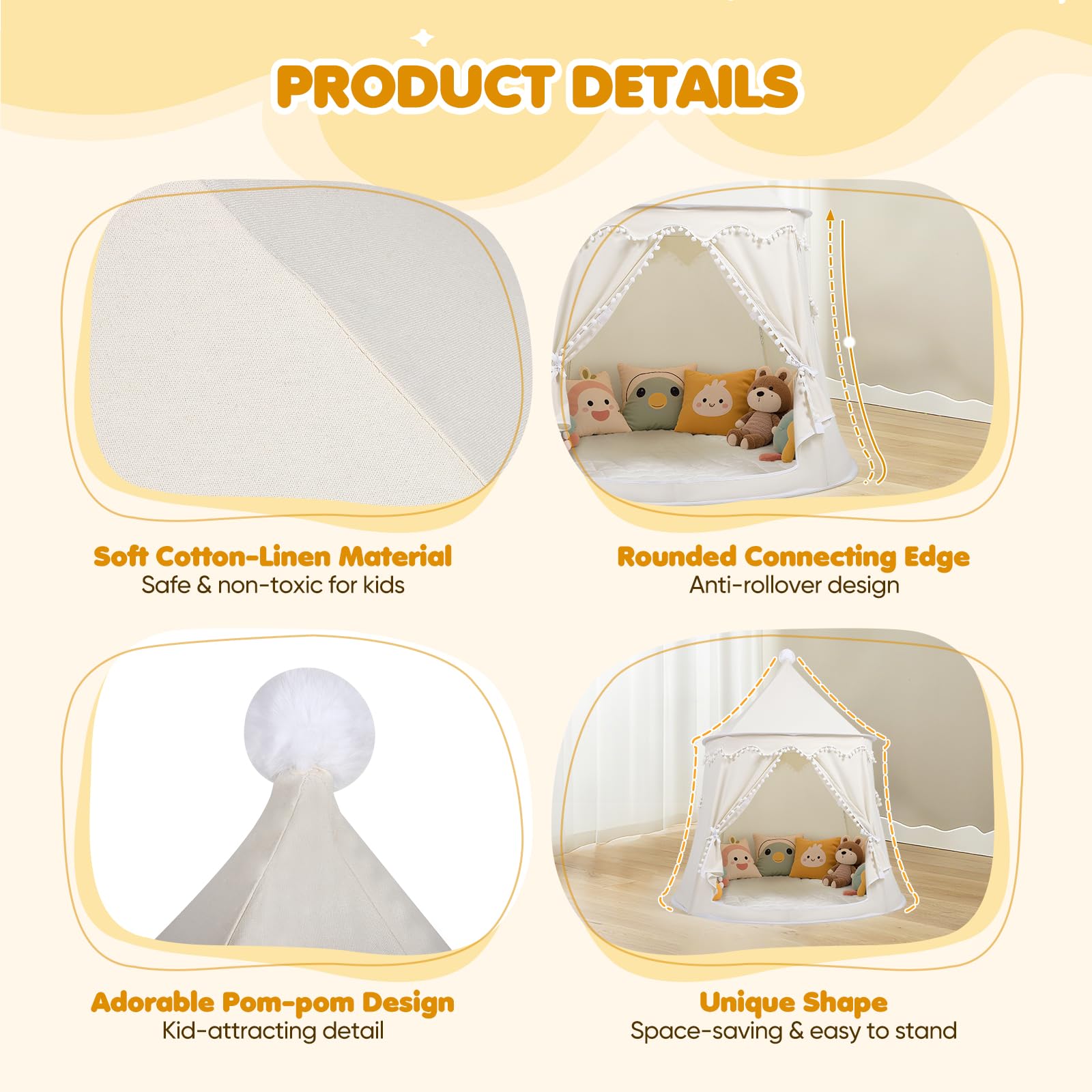 120 cm Spielzelt für Kinder, aus weichem Silky-Cotton-Stoff | 1 Eingang & 2 Fenster (TripleAir-Effect) | inkl. Tasche & Bodenmatte | stabiles Spielhaus