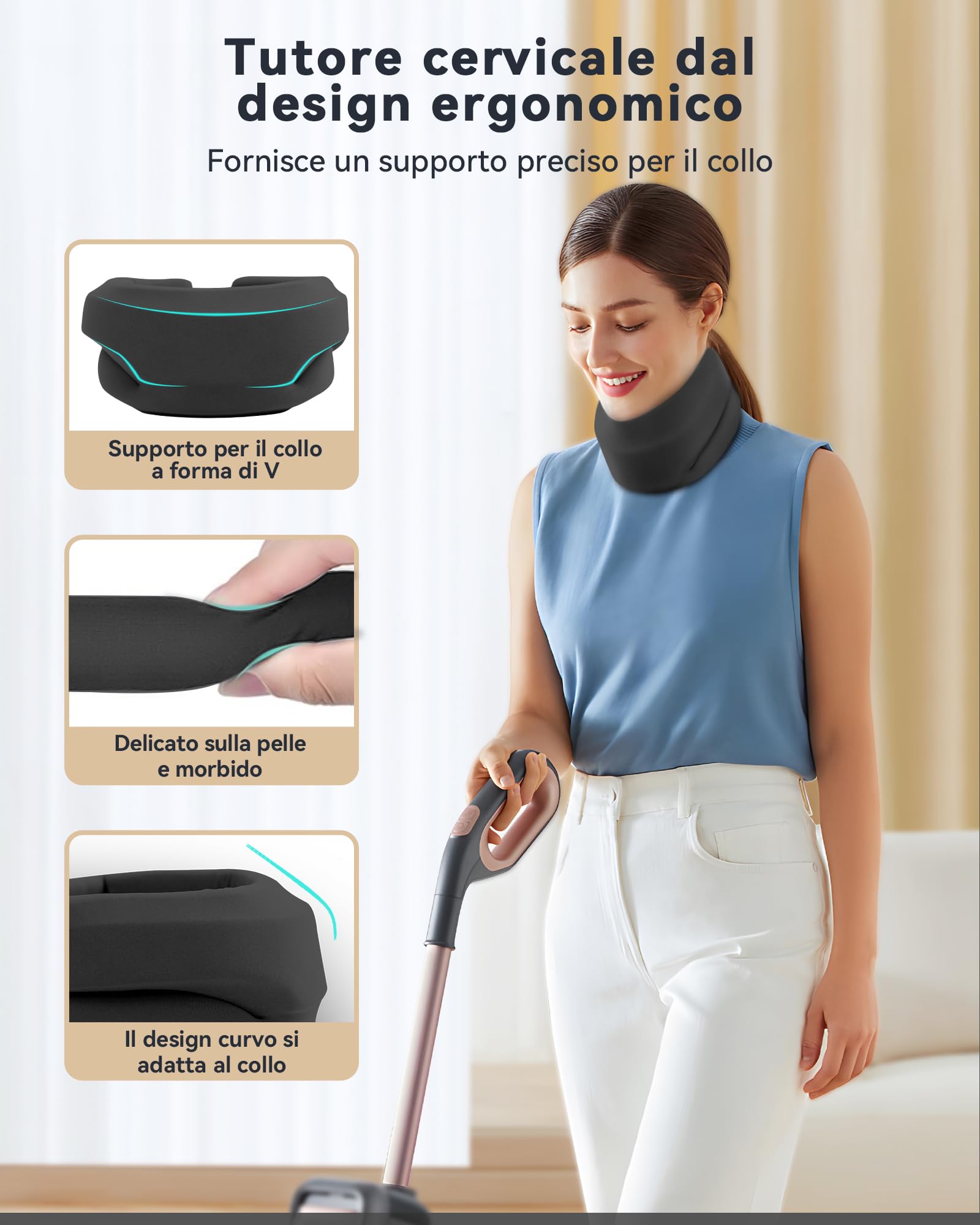 Collare Cervicale Morbido Regolabile - Supporto Semi-Rigido per Collo, Autisti, Ufficio e Postura Corretta (Conforto Quotidiano, Tensione Muscolare)