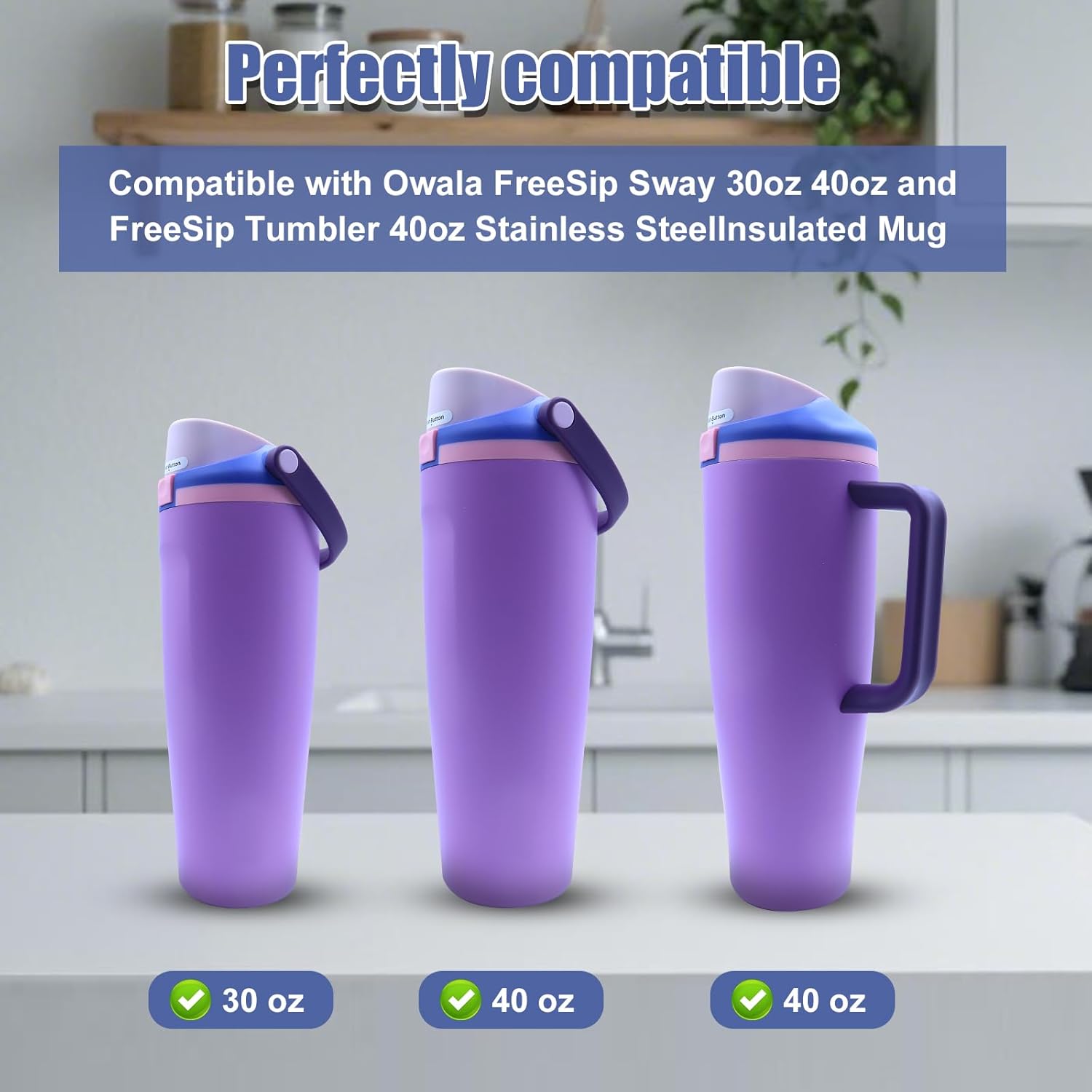 4pcs Replacement Stopper for Owala FreeSip Sway 30oz 40oz, Water Bottle Top Lid Gasket for Owala Tumbler Seal Cap Mouth Stopper Part Silicone Plug Accessories BPA-Free (Black Grey White Light pink) - Image 3