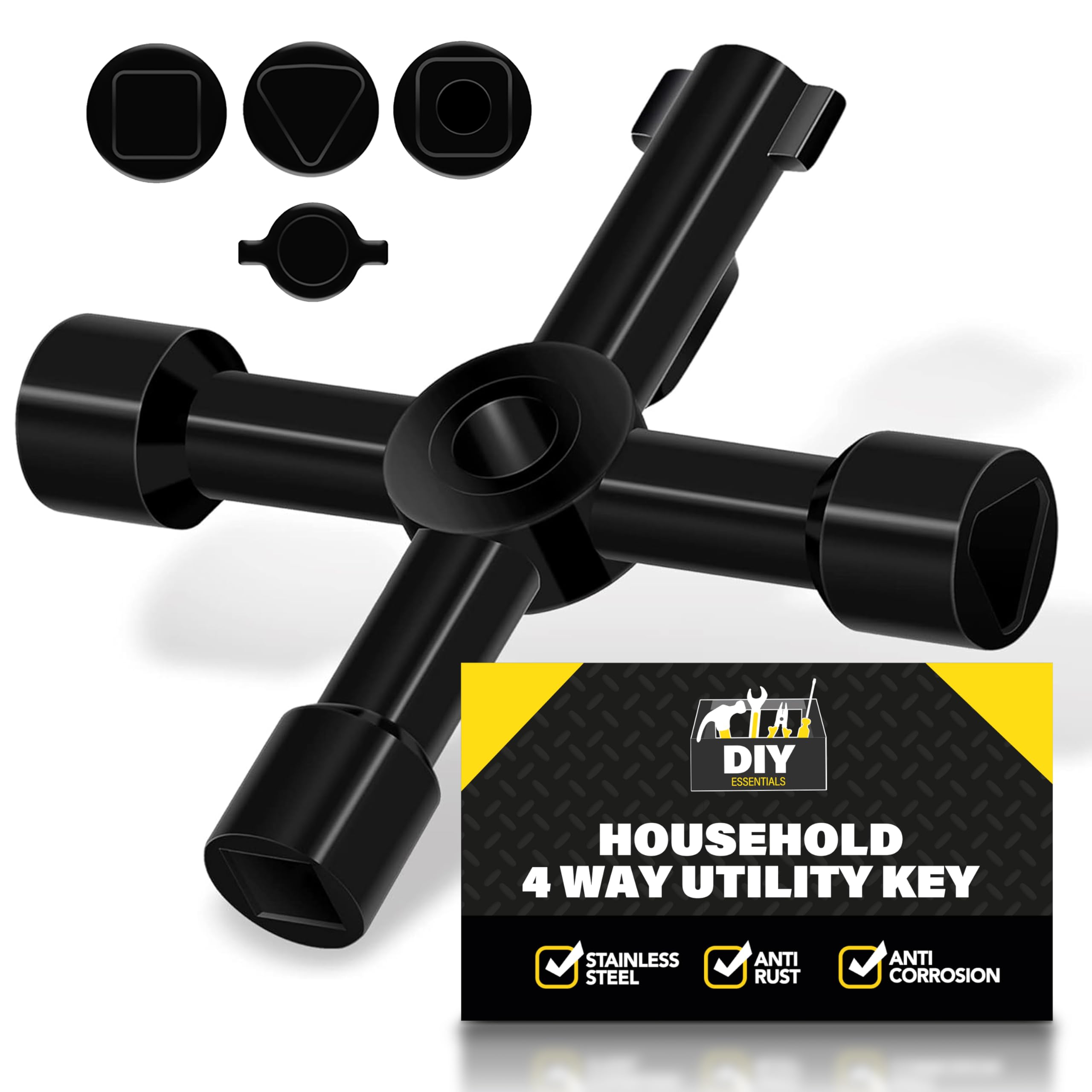 SOL Household 4 Way Utility Key – Multi-Purpose Tool for Radiator Bleed, Gas & Electric Meter Boxes, Service Panels & Cabinets – Compact Triangular Key for Maintenance & Access Tasks