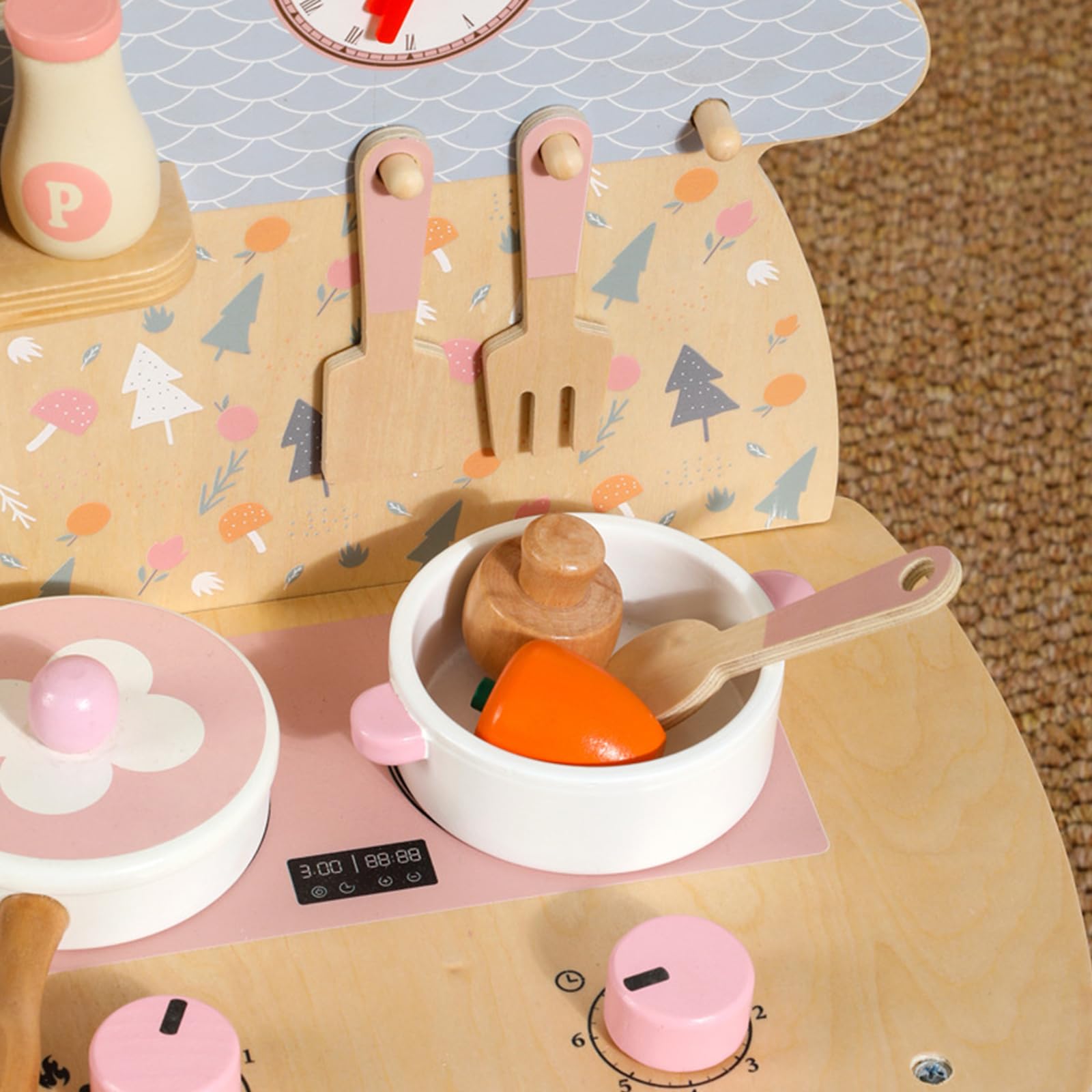 Küchen und Kochherd Set aus Holz, Rollenspielspielzeug mit Töpfen, Pfannen und Utensilien für Kleinkinder, Feinmotorik und soziale Fähigkeiten Rollenspielküchenspielzeug für