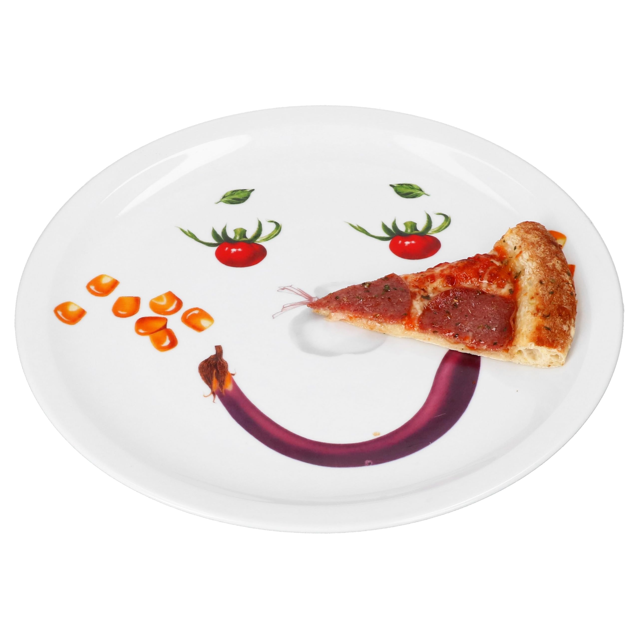 MamboCat 2er Set Smiley Pizzateller I Ø 30,5 cm I lustige Servierplatte aus Porzellan mit Gemüse-Gesicht I Kinderteller, Partyteller, Familienpizza I für Pizza, Flammkuchen & mehr