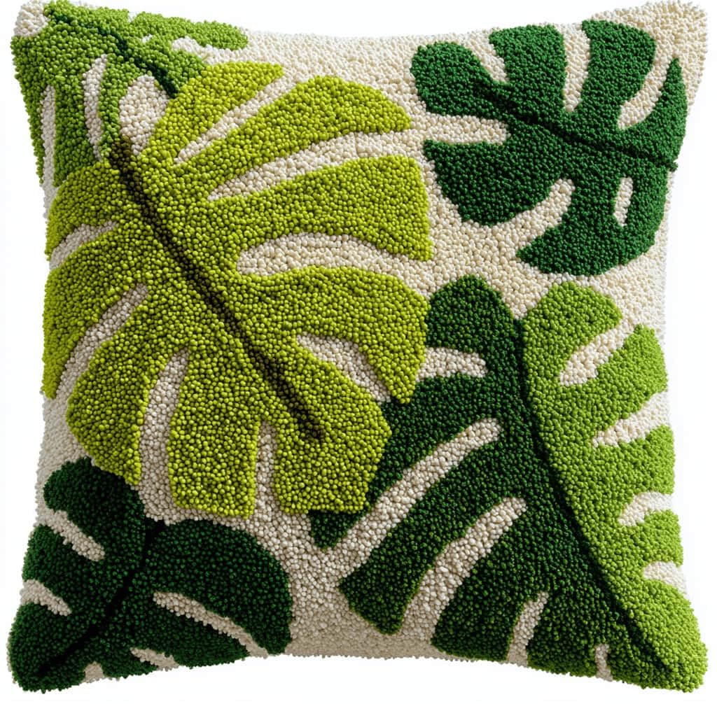 Kitquiver Latch Hook Kits for Adults Leaves Rug Cover Pillowcase Beginner DIY Needlework Embroidery Kits Handmade Set Craft Sofa Home Decor 43X43Cm
