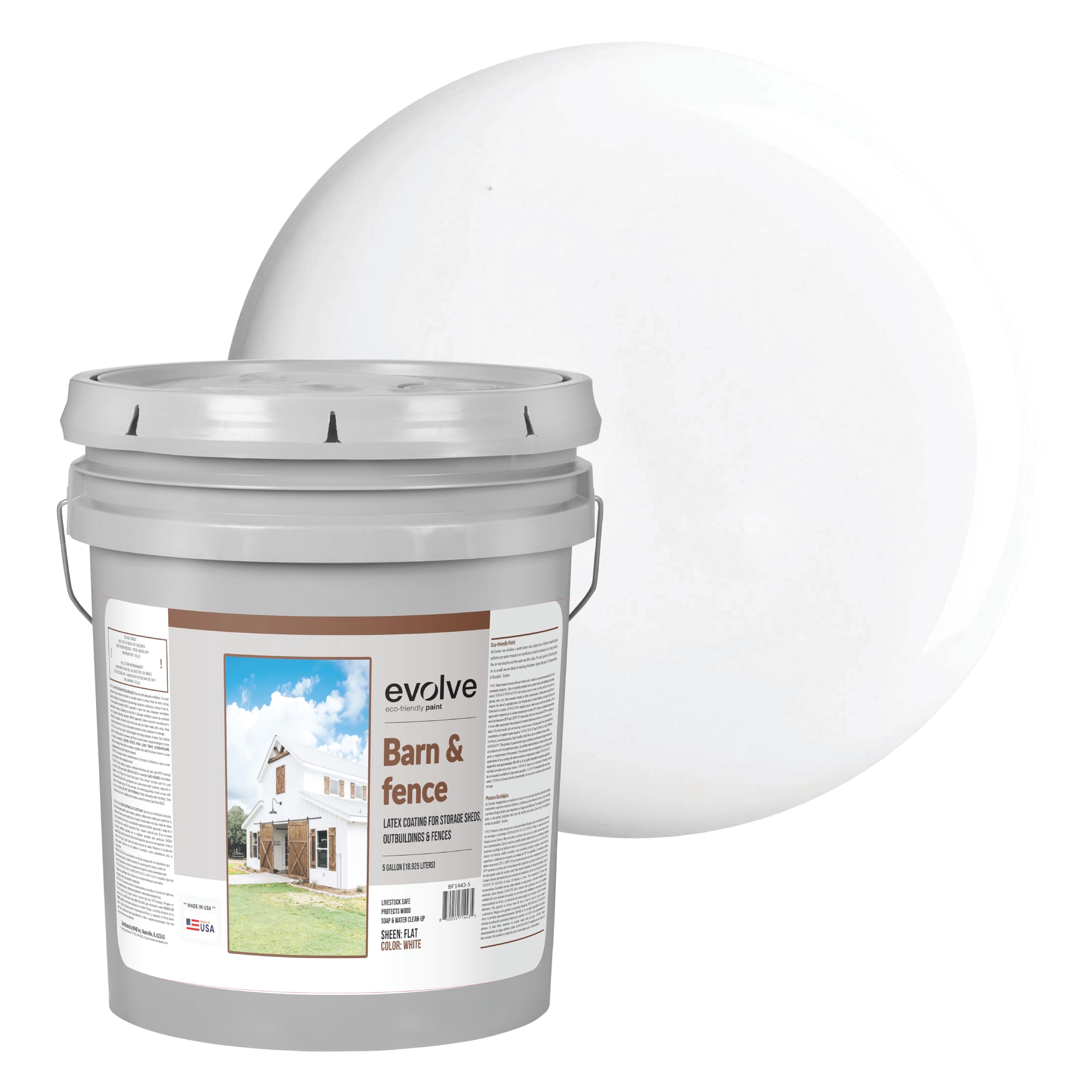 EVOLVE Barn & Fence Paint, Flat (White), 5 Gallon – Durable