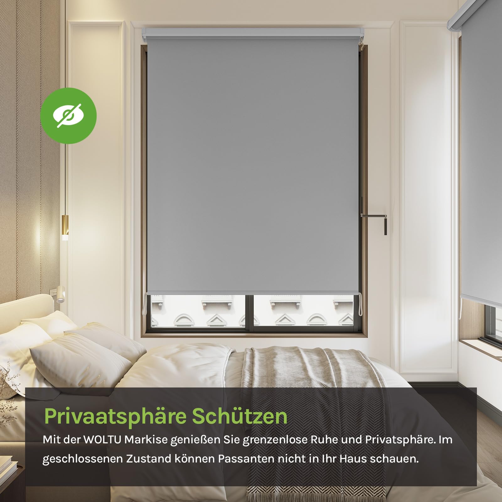 WOLTU Senkrechtmarkise Balkonmarkise Vertikalmarkise mit Handkurbel und Markisenkassette für Terrasse Balkon, UV-beständig Sonnenschutz Windschutz und Sichtschutz, Grau 100x140 cm