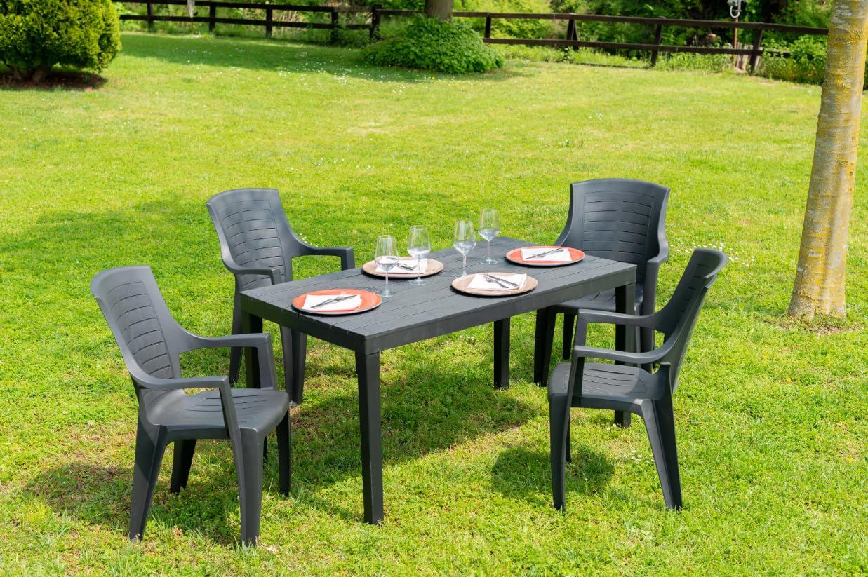 Tavolo per giardino rettangolare bianco tavolino grande 6 posti interno esterno con gambe removibili salvaspazio pratico comodo