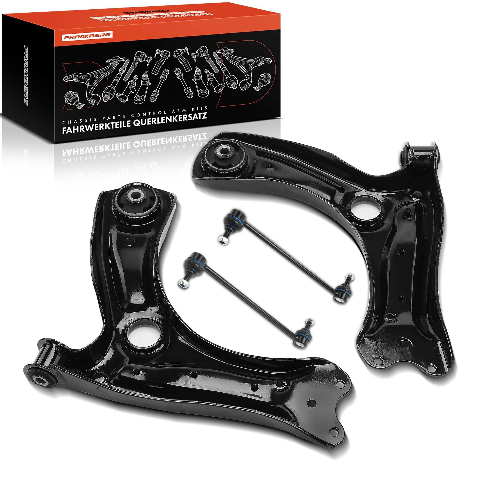 Frankberg 2x Querlenker + 2x Koppelstange Vorne Kompatibel mit A1 8X1 8XK 1.0L-2.0L 2010-2018 Ibiza IV 6J5 6P1 1.2L-2.0L 2008-2017 Replace# 6R0407152F