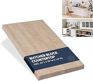 48''L x 25''W x 1.5''Th Birch Solid Wood Butcher Block Countertop, Butcher Block Table Top for DIY Washer Dryer/Island/Kitchen Countertop (Unfinished)