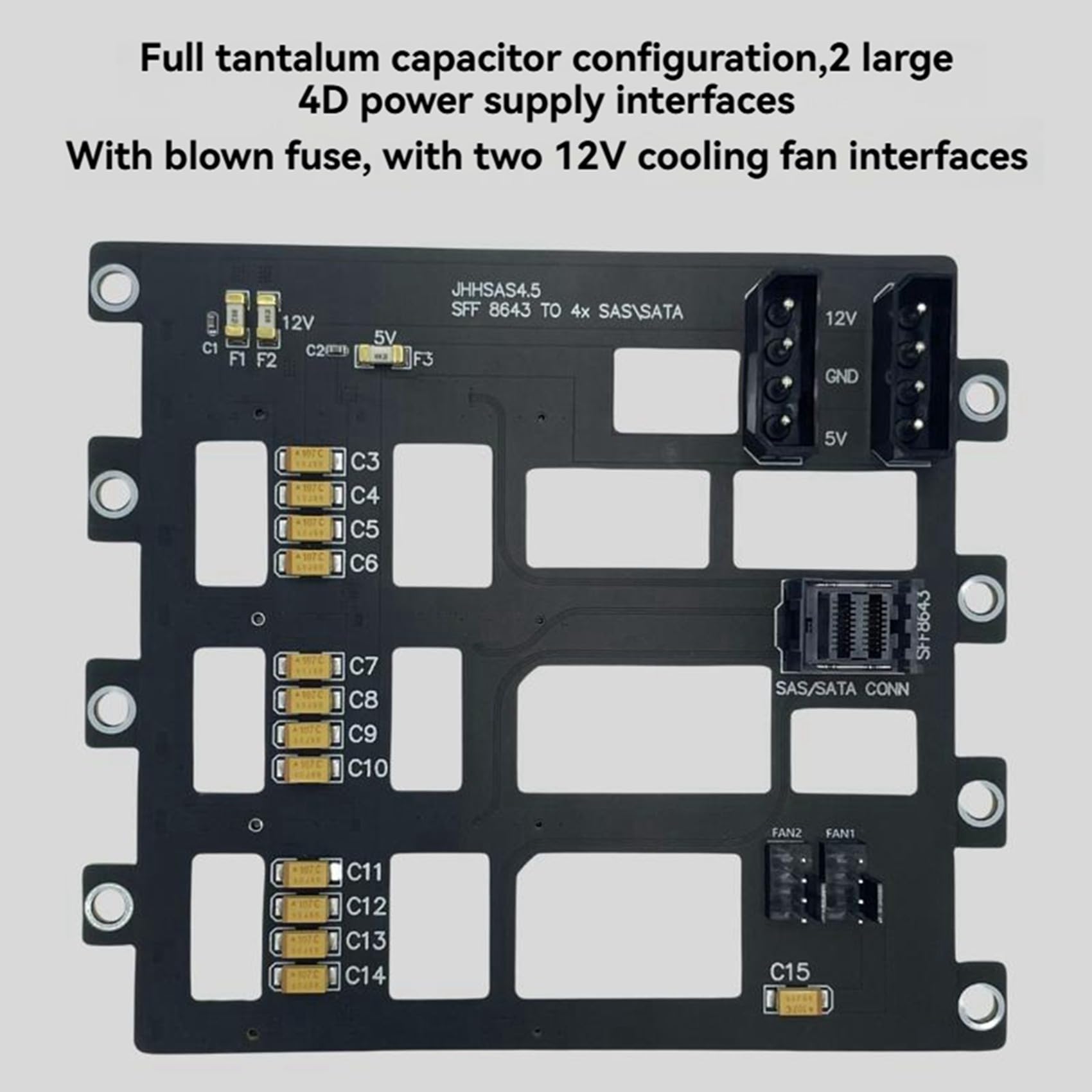 2 discos duros SAS/SATA para servidores de almacenamiento NAS, 6 Gb/s, SFF8643 a 4 bahías, adaptador SSD de 4 bahías, gran fuente de alimentación 4D
