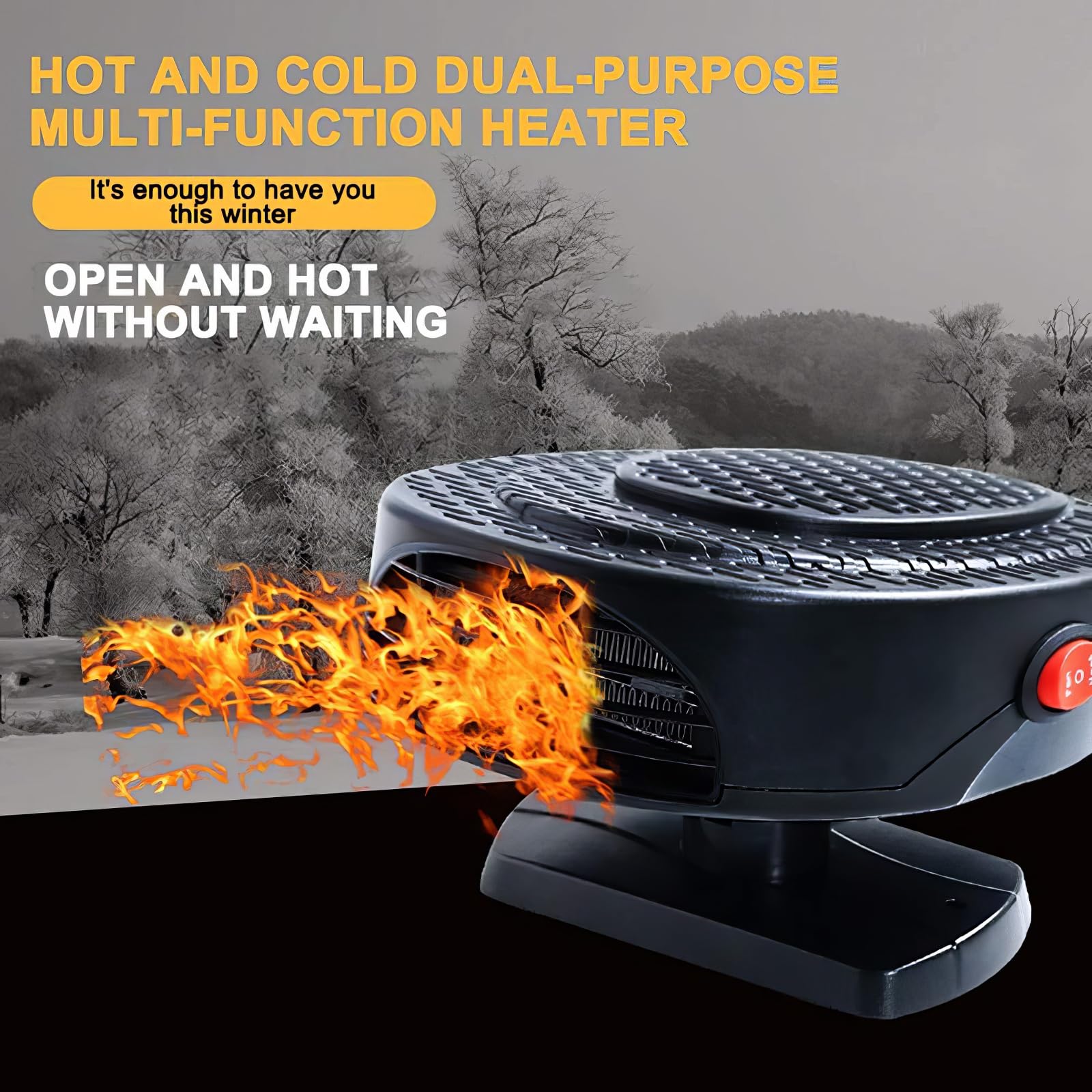Riloer 12V 12W autoverwarming, autoruitontdooier, draagbare koelventilator, 360° rotatie, voor zomer en winter