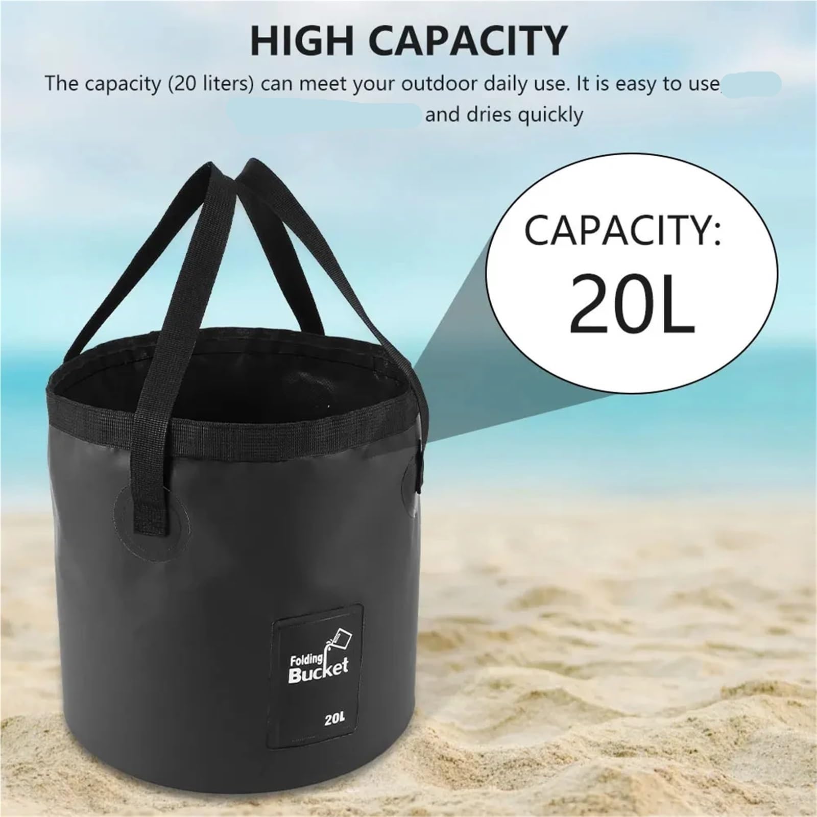 Secchio Pieghevole Secchio pieghevole for acqua impermeabile da 20 litri, contenitore for portatile, secchio for esterni, for il lavaggio dei pesci(Black)
