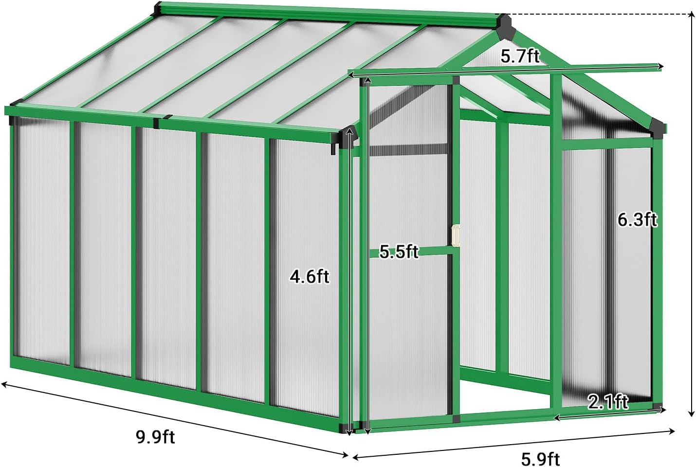 Greenhouse, 6x10 ft Greenhouse for Outdoors, Walk-in Green House with Ground Nails and Vent Windows, Sliding Lockable Door, Polycarbonate Greenhouses for Outside Garden Backyard, Quick Setup, Green