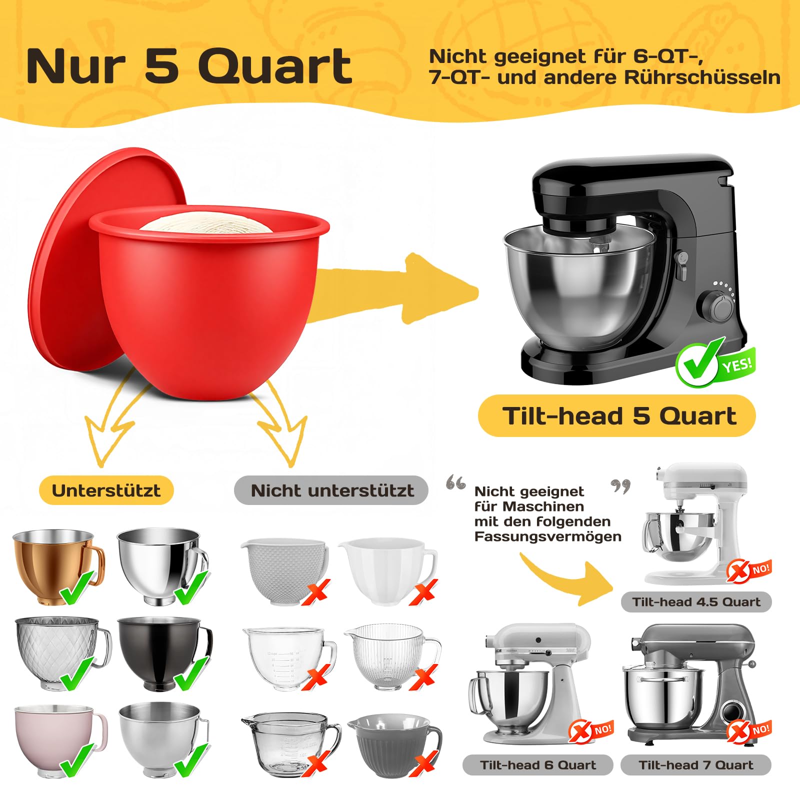 3 silikonowe wkładki z pokrywką do robota kuchennego KitchenAid Tilt-Head 5 l miska silikonowa nadaje się do kontaktu z żywnością od -40°C do 240°C, nadają się do kuchenki mikrofalowej, zmywarki i