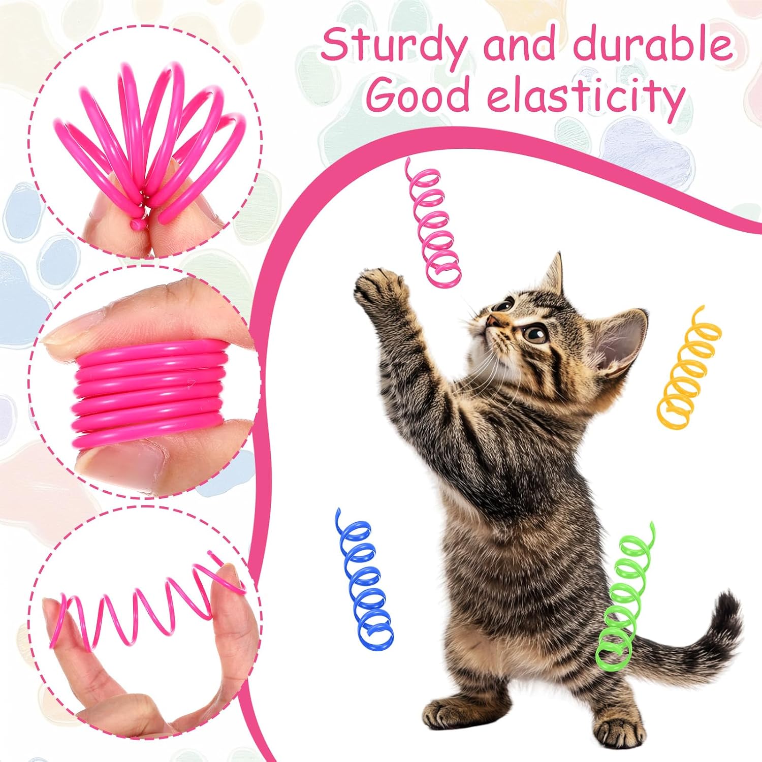 MAQUITA 320 Pcs Cat Spring Toy, Plastic Spiral Coil Toys, Interactive Indoor Hunting Swatting Biting Toys for Kittens, Colorful Springs in Yellow Green Pink Blue