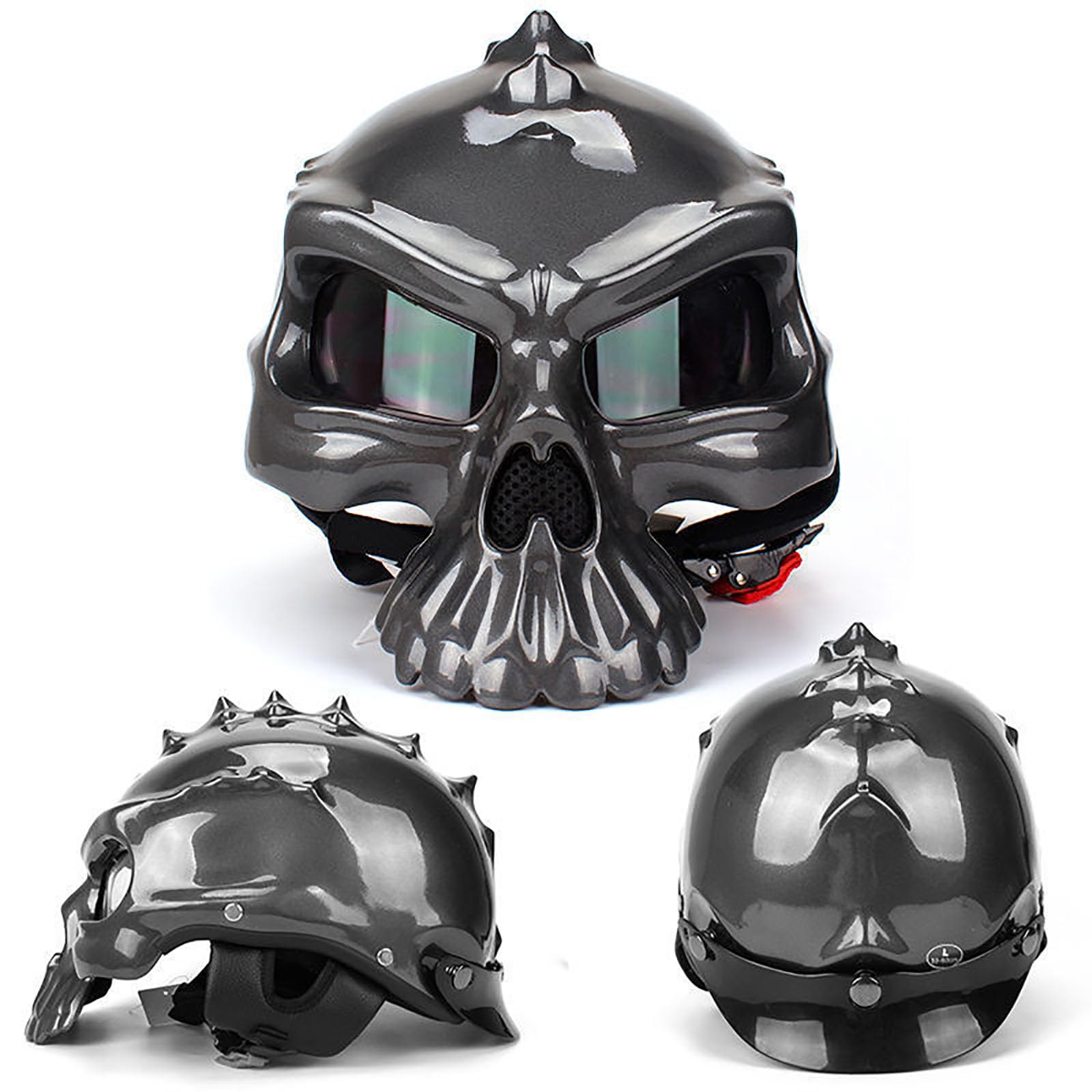 Casco de Moto Unisex con Calavera Retro, Casco de Moto de Cara Abierta, Casco de Scooter Personalizado con Guantes, Aprobado por ECE, para Todas Las Estaciones