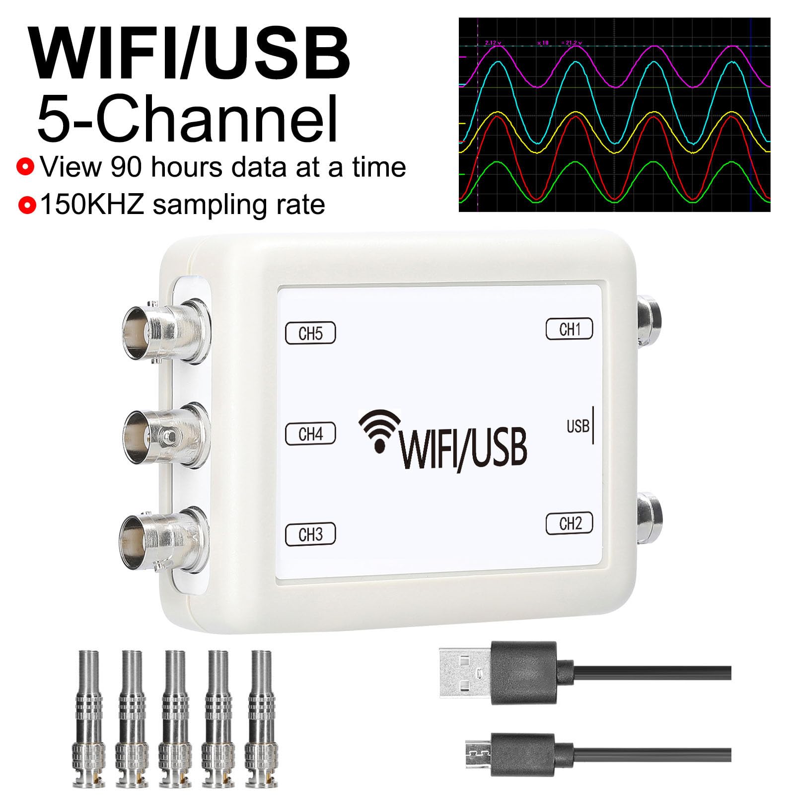 Virtuelles Oszilloskop, WIFI, USB, 5 Kanäle, 4 Messmodi, Tragbares Tablet-Oszilloskop, PC, Mobiltelefon, Virtuelles Oszilloskop