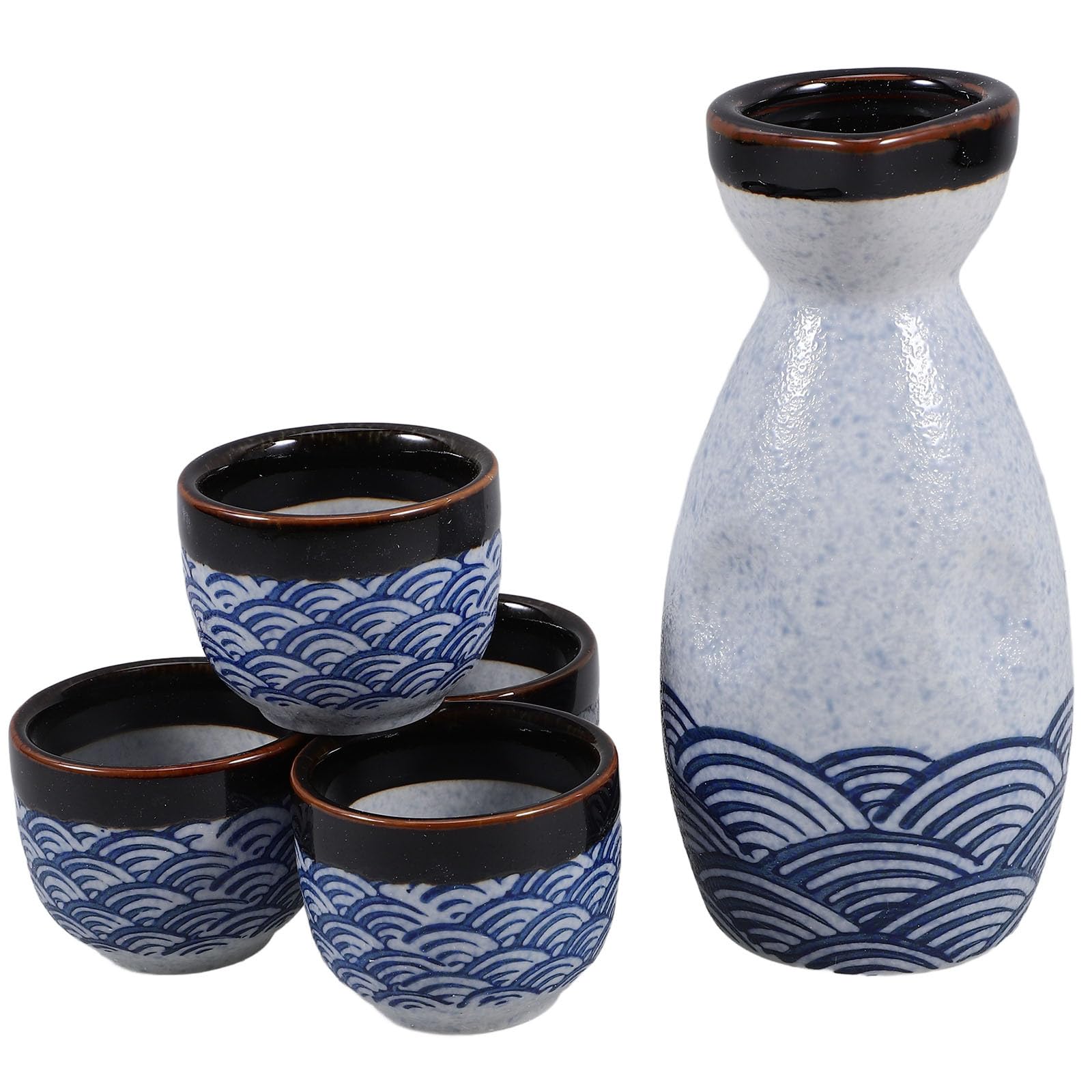 Japanisches Sake Servierset 5 Stück aus Keramik, Glasiert