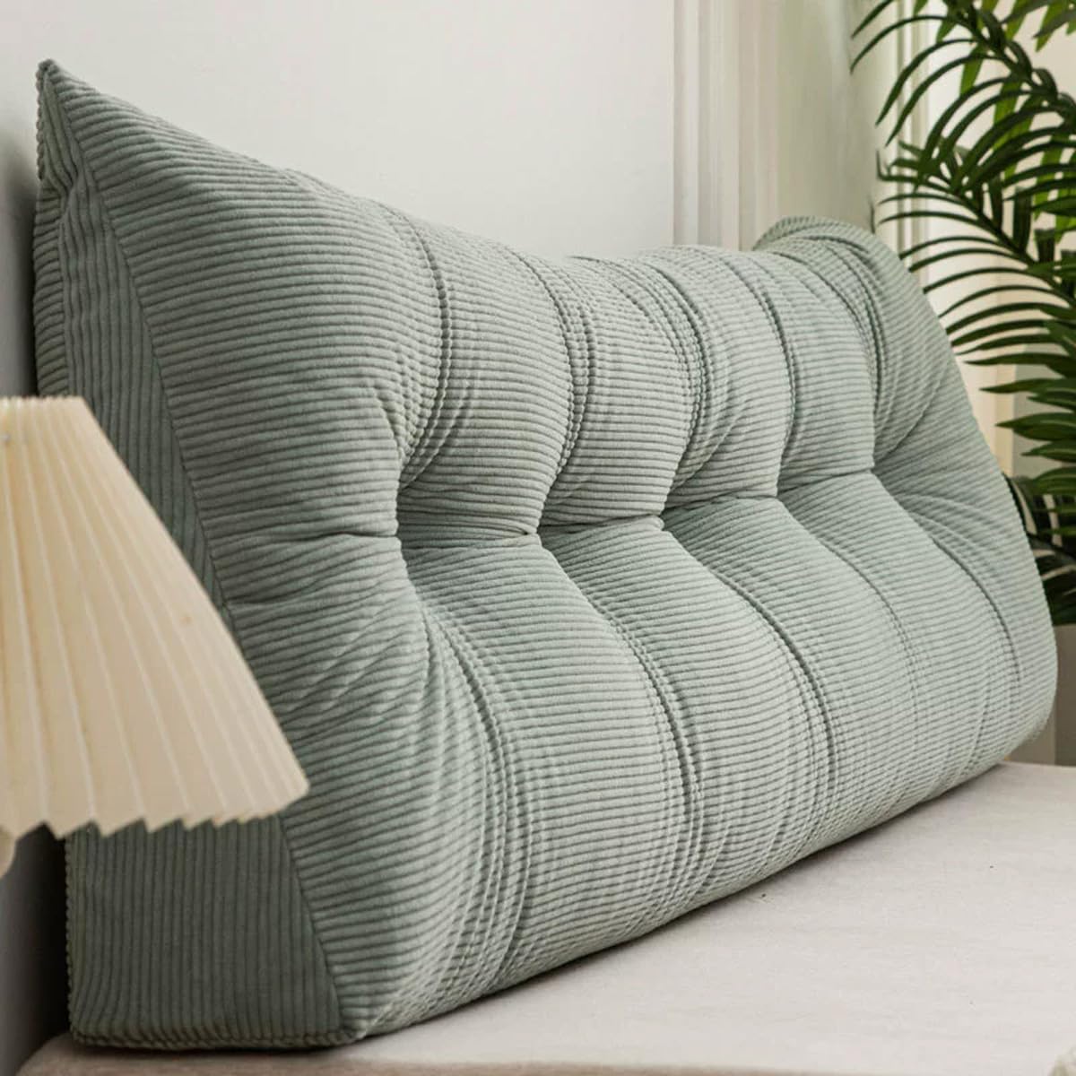Almohadas triangulares grandes de cuña para respaldo de cama, cojín de lectura, respaldo lumbar con funda extraíble (verde, 180 x 40 x 12 cm)