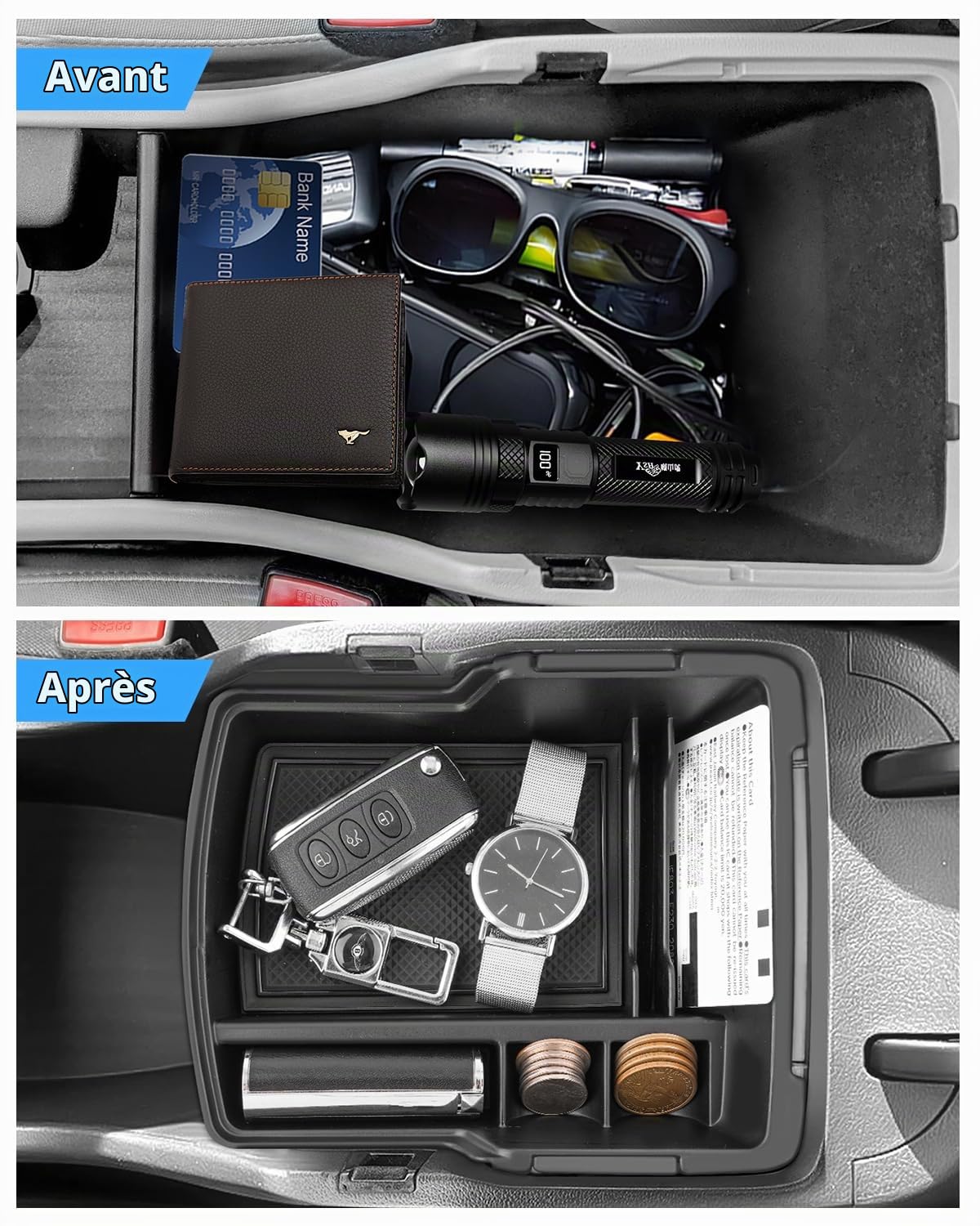 (2 Pièces Boîtes Rangement Accoudoir pour Hyundai Kona 2024 2025 | Organiseur Console Centrale avec Tapis Antidérapants, Matériel ABS, Kona SX2 ICEV / EV / Hybrid Accessoires