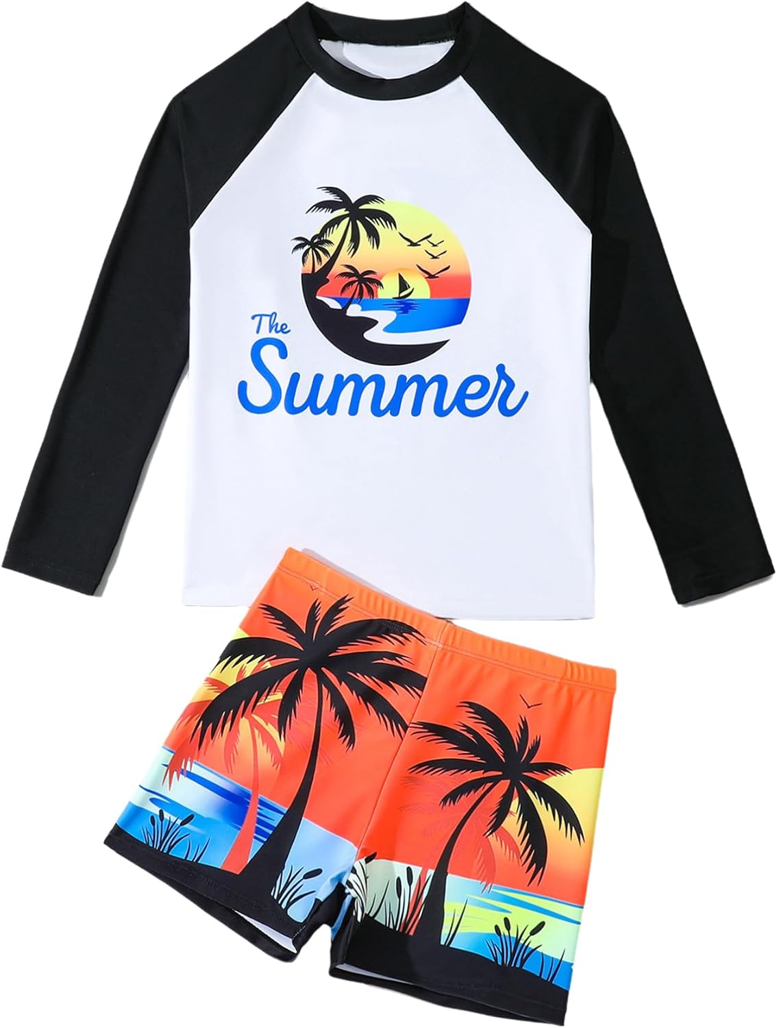 TiaoBug Kids Boys Two Pieces Athletics Swimsuits UPF 50+ Long Sleeve Swim Shirts with Shorts