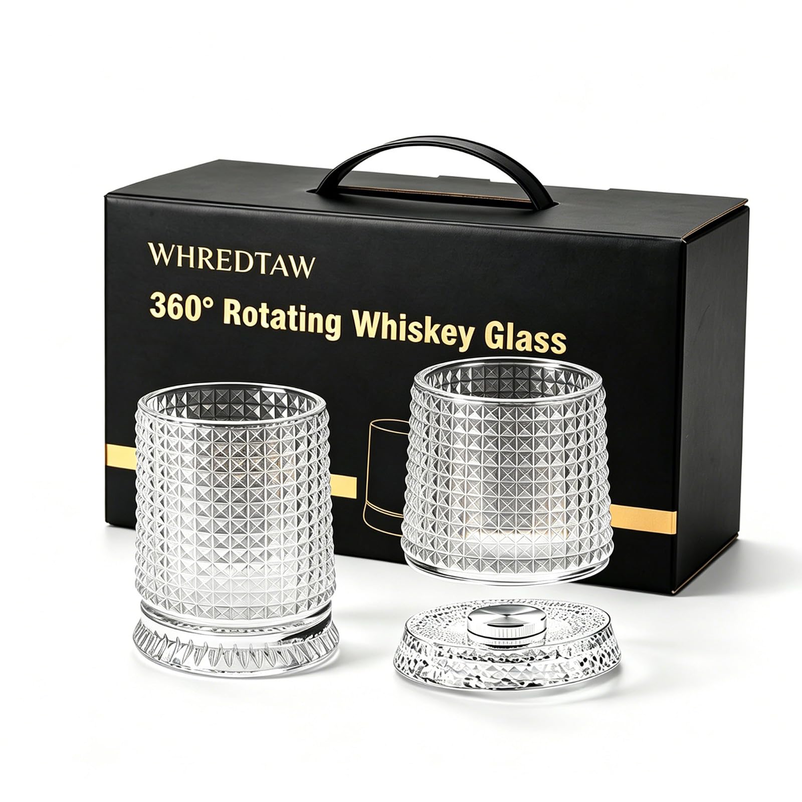 Whredtaw Rotating Whiskey Glasses Set of 2 in Luxury Gift Box