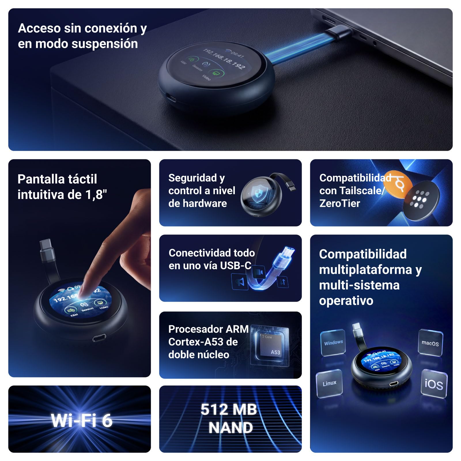 GL.iNet Comet Q (GL-RMQ1) KVM de bolsillo, Plug&Play remoto laptop iPhone