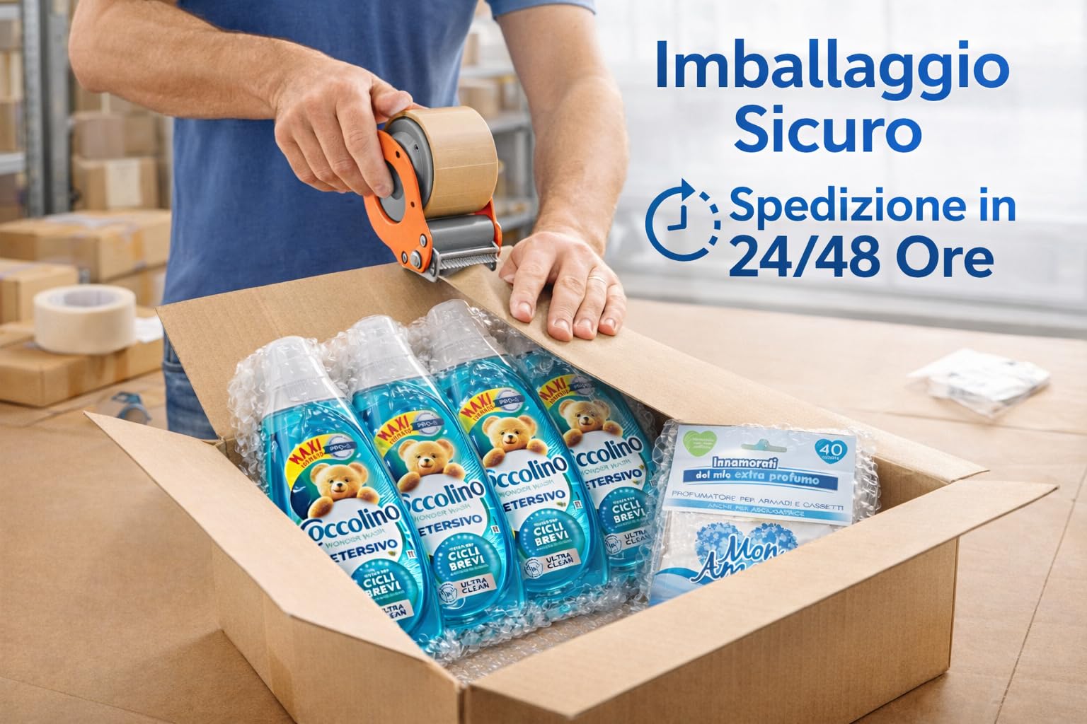 Coccolino Wonder Wash Ultra Clean 4 x 54 Lavaggi (216 Totali) – Detersivo Liquido Lavatrice 2160 ml x4 – Ideale per Cicli Brevi – Maxi Scorta Convenienza + Profumatore Mon Amour in Omaggio