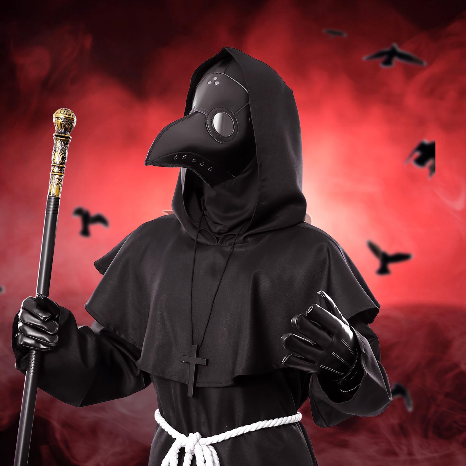 Medico della Peste Costume, Dottore Della Peste Costume Bambino Adulto Set con Mantello Maschera Cappello Accessori Plague Doctor Cosplay per Halloween Carnevale