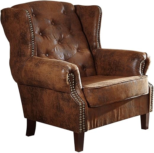 MASSIVMOEBEL24.DE Sessel 102x93x102 braun Chesterfield Ohrensessel