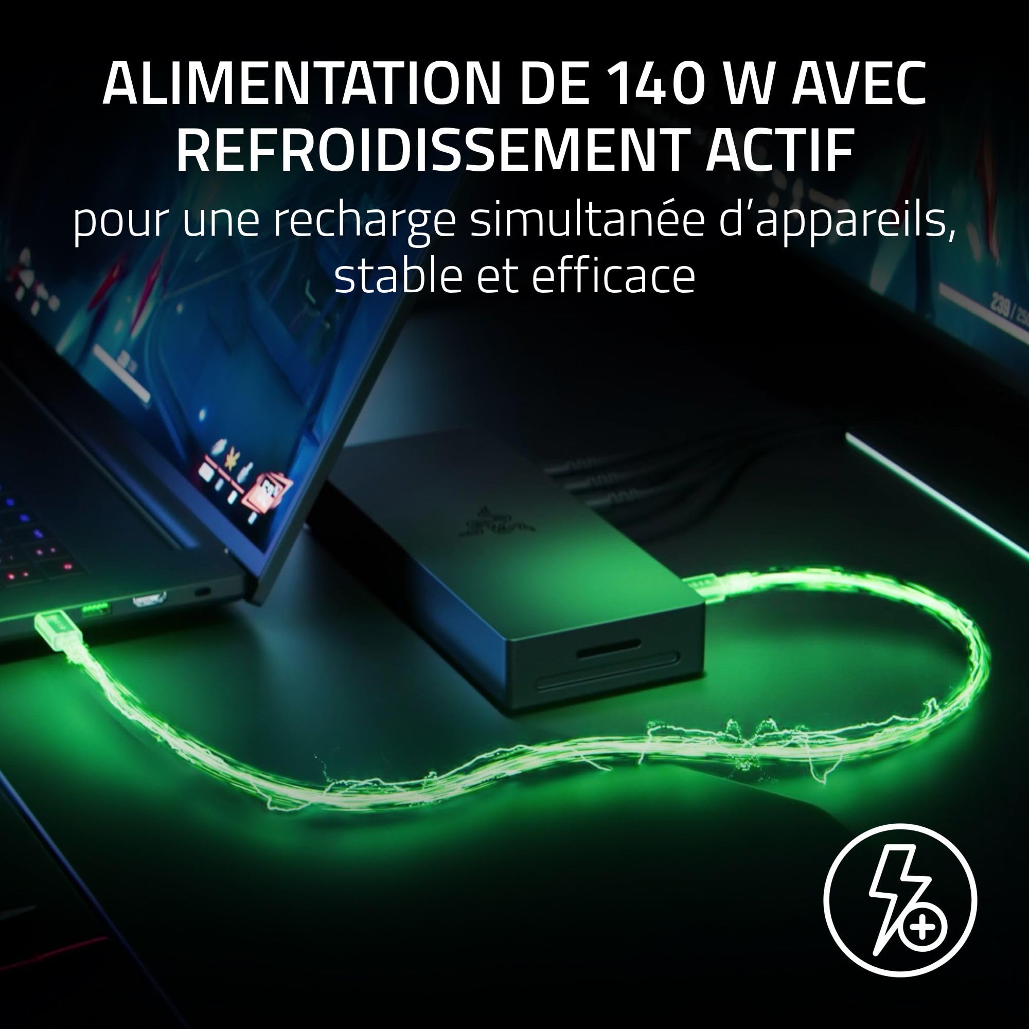 Razer Thunderbolt 5 Dock Chroma - Station d'accueil 11 Ports USB-Thunderbolt - 3X DisplayPort USB-C - Ethernet - Passthrough 140W - Carte SD/UHS - 3X USB - Extension M.2 - Prise UE - PC/Mac | Noir