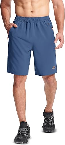 Miniatura 7 de MAGCOMSEN Pantalones cortos de senderismo para hombre de 9 pulgadas, de secado rápido, ligeros, con bolsillos con cremallera, para entrenamiento,
