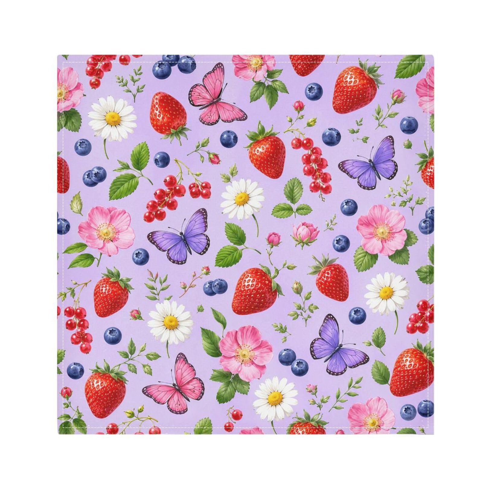 Ttgoth Strawberry Flowers Cloth Napkin Set of 4 Washable & Reusable Dinner Napkins for Dining Table, Banquets, Wedding, Party, 50x50 cm
