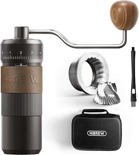 Miniatura 1 de HiBREW G4B - Molinillo de café manual con esfera ajustable externa, molino de rebabas cónicas de aluminio, ajustes numéricos y estuche de viaje,