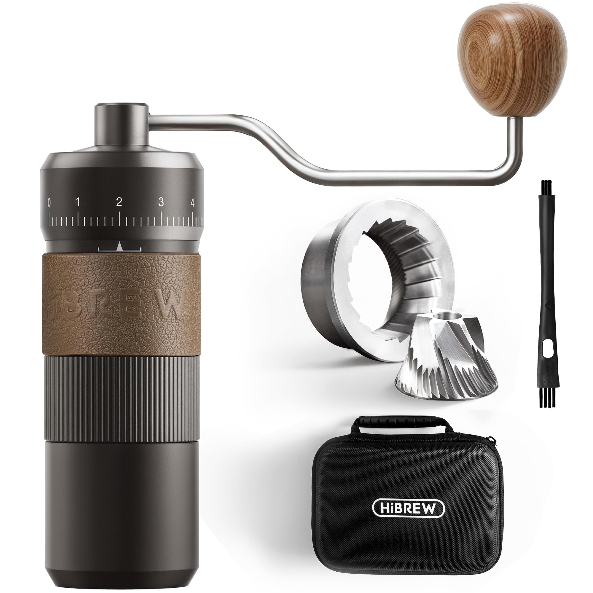 HiBREW G4B - Molinillo de café manual con esfera externa ajustable, molino cónico de aluminio, ajustes numéricos y funda de viaje, molienda gruesa a fina para espresso vertido sobre ollas Moka