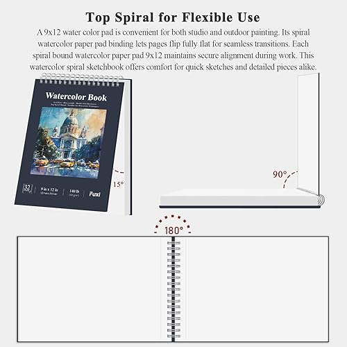 Miniatura 168 de Cuaderno de bocetos de 9 x 12 pulgadas, bloc de bocetos con espiral superior, paquete de 1 bloc de 100 hojas (68 libras/3.53 oz/m² - 100 g/m2)