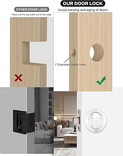 Miniatura 7 de Lethato Rround - Paquete de accesorios de puerta de bolsillo de níquel cepillado, cerradura de puerta de bolsillo, pestillo de puerta de bolsillo de