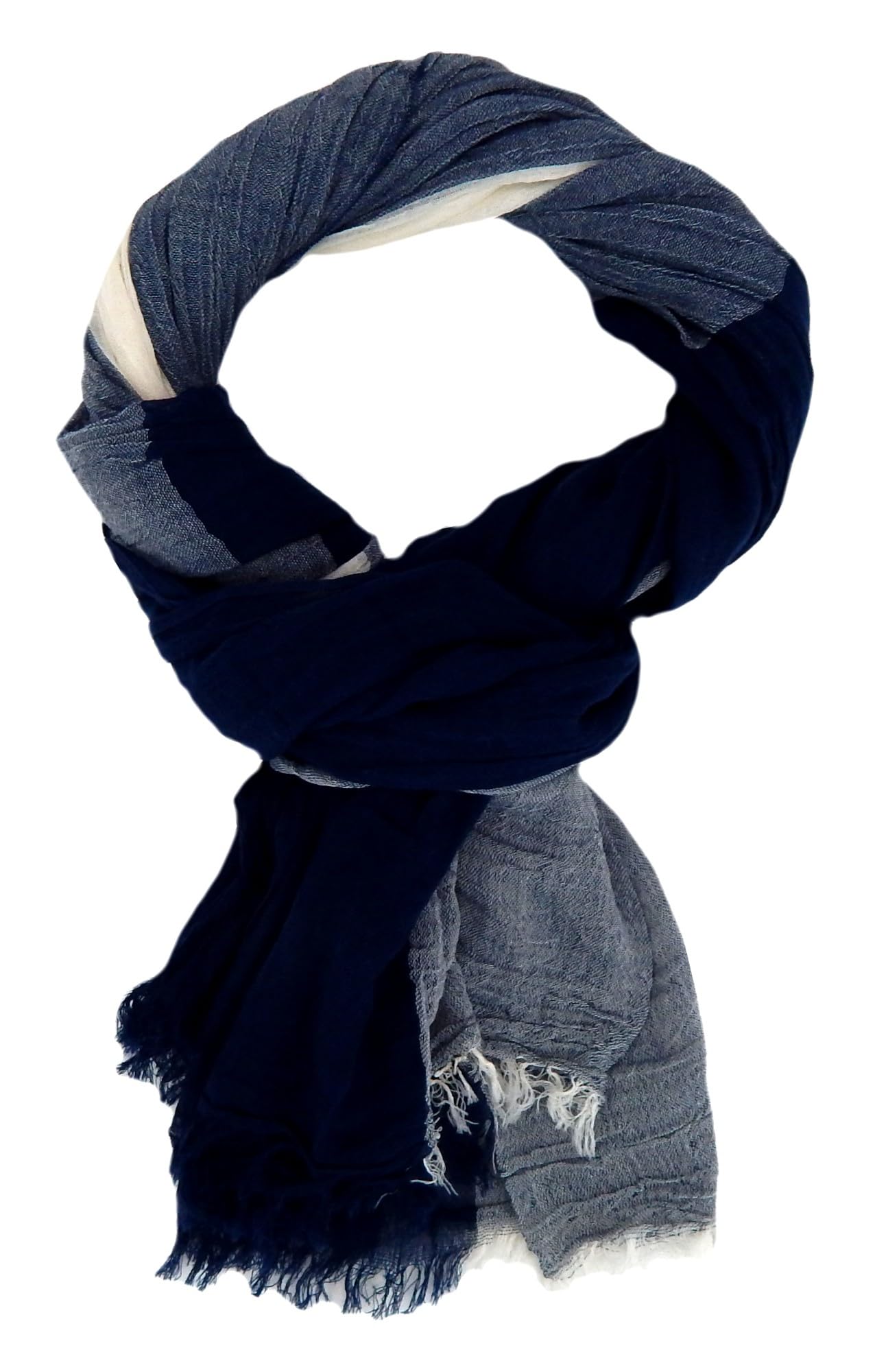 Ella Jonte Men's Scarf Blue White Cotton Lightweight Scarf Block Stripes, blue, One Size
