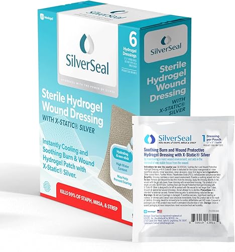 Miniatura 5 de Hexagels Plus Aloe Vera Almohadillas de hidrogel sin parabenos y SilverSeal Apósito para quemaduras y heridas, almohadillas de hidrogel