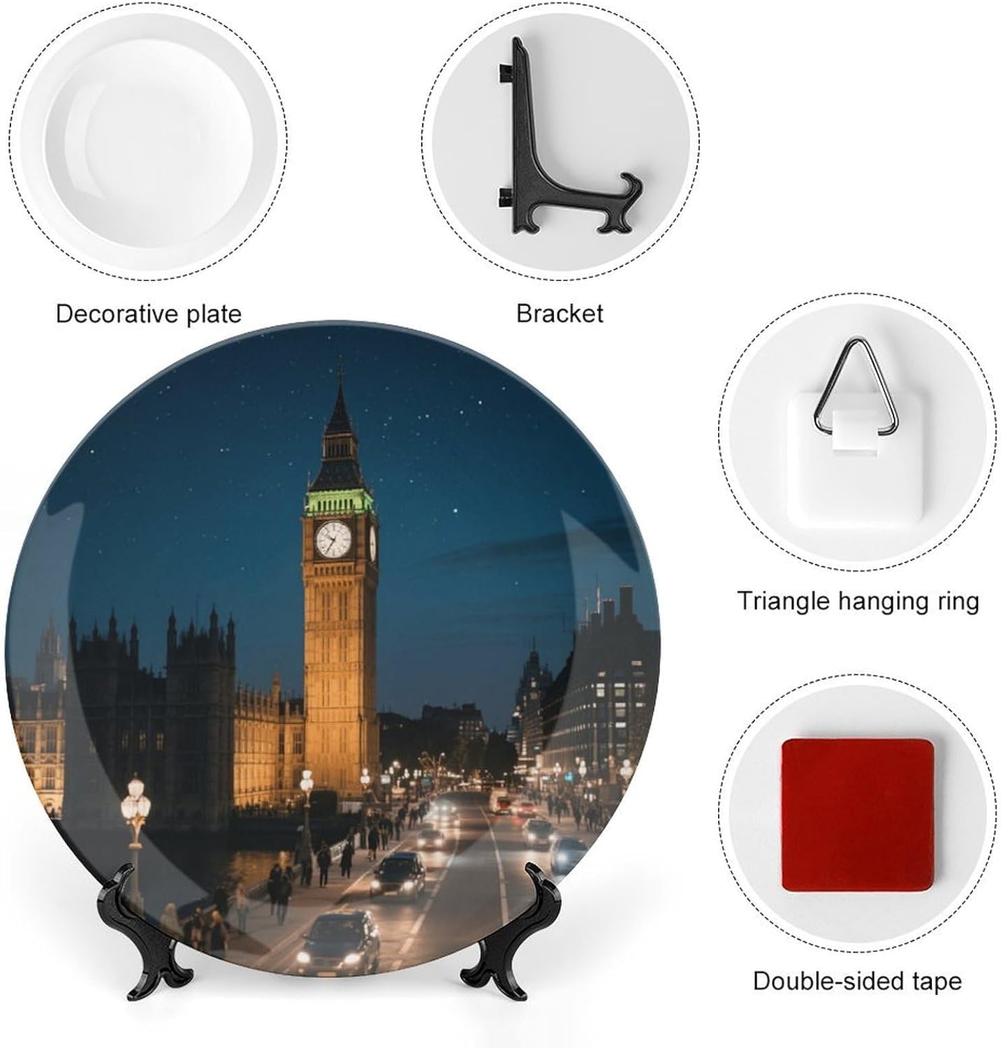 Bone China Decorative Plates Big Ben Ceramic Decorative Plate Wall Decor with Display Stand Ceramic Ornaments for Wall Hanging Decoration
