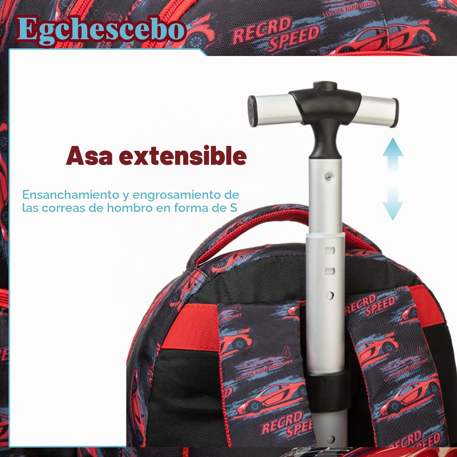 Mochilas Escolares con Coches Ruedas Carro Niño 17" 3PCS Mochila Carrito para Trolley Escolar Bolso de Viaje Estuche Stitch Chicos Maleta Colegio Grande Medianas Infantil Niños Rojo